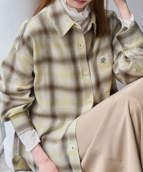 ROPE' PICNIC(ロペピクニック)の「【WEB限定カラー】ロゴ刺繍チェックネルシャツ/2WAY(シャツ/ブラウス・レディース・ネイビー/オフホワイト/サックスブルー/グリーン系その他/オレンジ系その他・FREE)」の13枚目の写真
