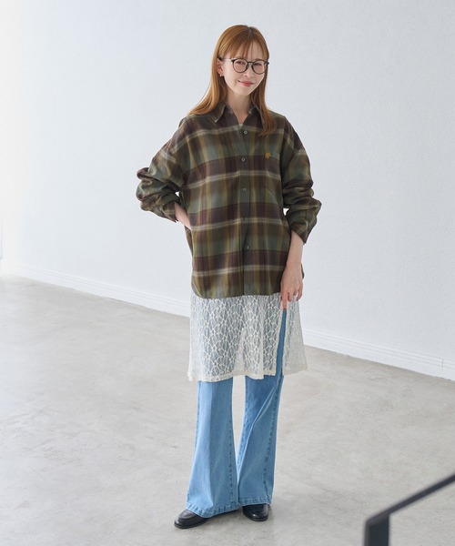 ROPE' PICNIC(ロペピクニック)の「【WEB限定カラー】ロゴ刺繍チェックネルシャツ/2WAY(シャツ/ブラウス・レディース・ネイビー/オフホワイト/サックスブルー/グリーン系その他/オレンジ系その他・FREE)」の14枚目の写真