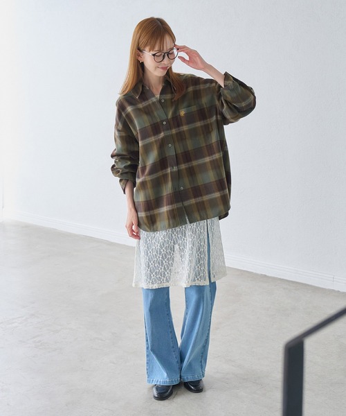 ROPE' PICNIC(ロペピクニック)の「【WEB限定カラー】ロゴ刺繍チェックネルシャツ/2WAY(シャツ/ブラウス・レディース・ネイビー/オフホワイト/サックスブルー/グリーン系その他/オレンジ系その他・FREE)」の15枚目の写真