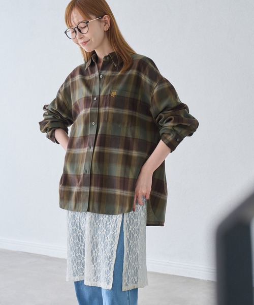ROPE' PICNIC(ロペピクニック)の「【WEB限定カラー】ロゴ刺繍チェックネルシャツ/2WAY(シャツ/ブラウス・レディース・ネイビー/オフホワイト/サックスブルー/グリーン系その他/オレンジ系その他・FREE)」の16枚目の写真