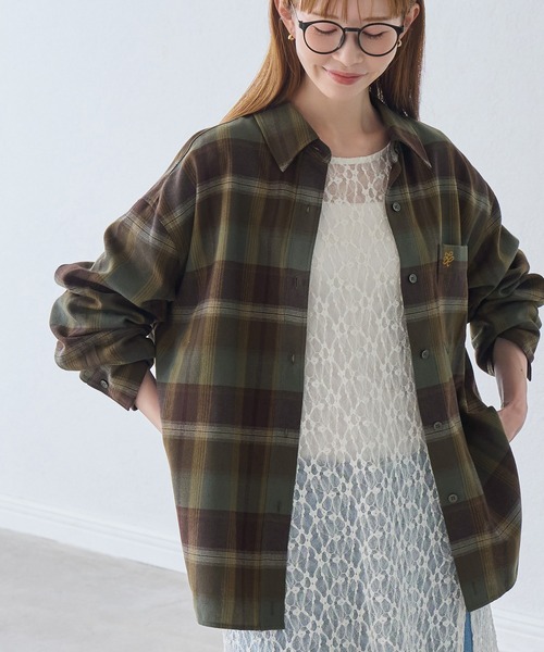 ROPE' PICNIC(ロペピクニック)の「【WEB限定カラー】ロゴ刺繍チェックネルシャツ/2WAY(シャツ/ブラウス・レディース・ネイビー/オフホワイト/サックスブルー/グリーン系その他/オレンジ系その他・FREE)」の17枚目の写真