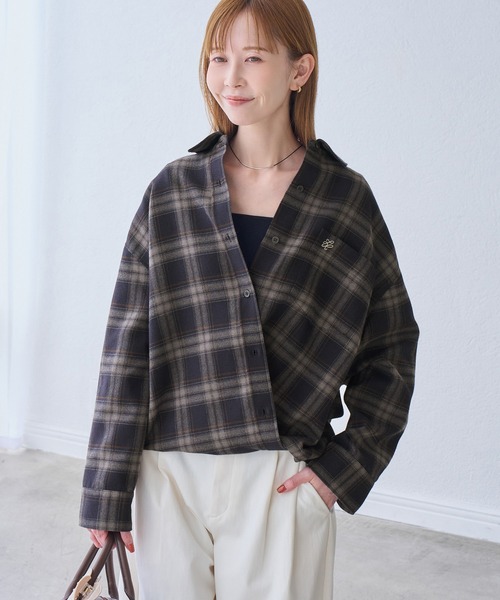 ROPE' PICNIC(ロペピクニック)の「【WEB限定カラー】ロゴ刺繍チェックネルシャツ/2WAY(シャツ/ブラウス・レディース・ネイビー/オフホワイト/サックスブルー/グリーン系その他/オレンジ系その他・FREE)」の21枚目の写真