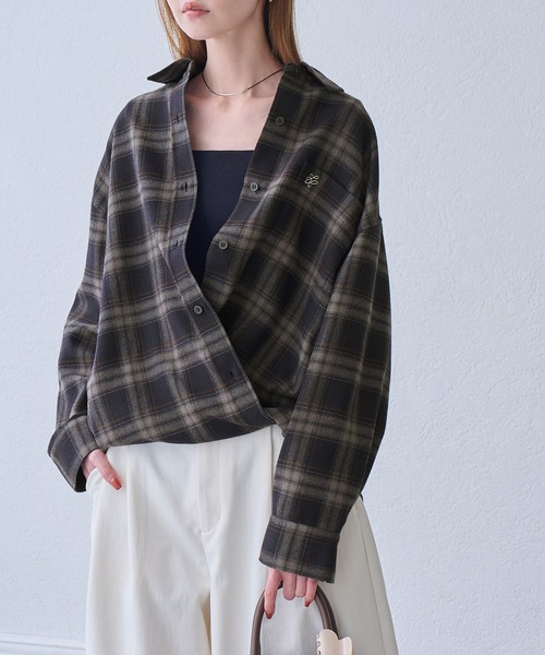 ROPE' PICNIC(ロペピクニック)の「【WEB限定カラー】ロゴ刺繍チェックネルシャツ/2WAY(シャツ/ブラウス・レディース・ネイビー/オフホワイト/サックスブルー/グリーン系その他/オレンジ系その他・FREE)」の22枚目の写真