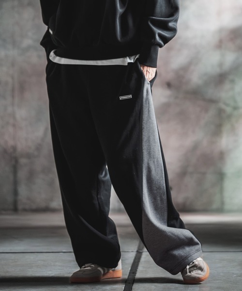 GLIMCLAP(グリムクラップ)の「mp15500-Bonded-Boa Sweat Wide-Straight Pants スウェットパンツ(212-055-gla-cg)(スウェットパンツ・メンズ・ブラック×グレー/グレー系その他/ミックスグレー/ブラック・S/L/M)」の2枚目の写真