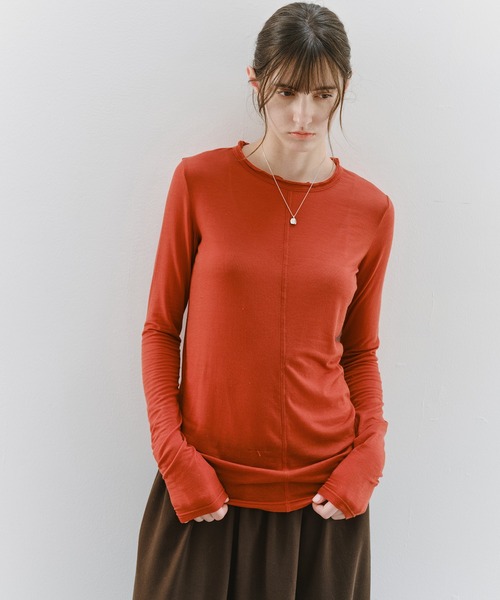 tageechita(タジチタ)の「【tageechita】フリルネック カシミヤ混シアーカットソー(Tシャツ/カットソー・レディース・レッド/ブラウン・L/M/S)」の22枚目の写真