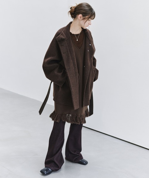 tageechita(タジチタ)の「【tageechita】フリルネック カシミヤ混シアーカットソー(Tシャツ/カットソー・レディース・レッド/ブラウン・L/M/S)」の14枚目の写真