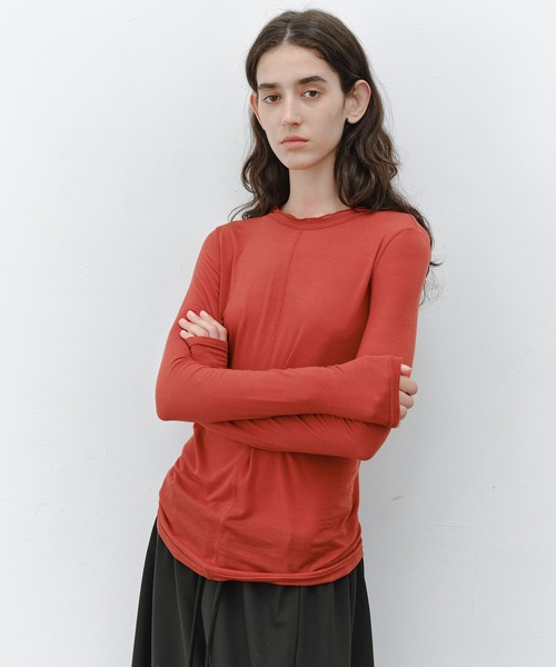 tageechita(タジチタ)の「【tageechita】フリルネック カシミヤ混シアーカットソー(Tシャツ/カットソー・レディース・レッド/ブラウン・L/M/S)」の10枚目の写真