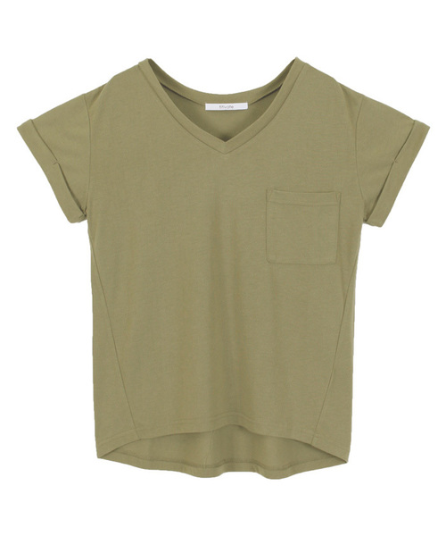 titivate（ティティベイト）の「ﾎﾟｹｯﾄVﾈｯｸTｼｬﾂ（Tシャツ/カットソー・レディース・杢グレー/ネイビー/オフホワイト/ブラック/カーキ・M）」の4枚目の写真