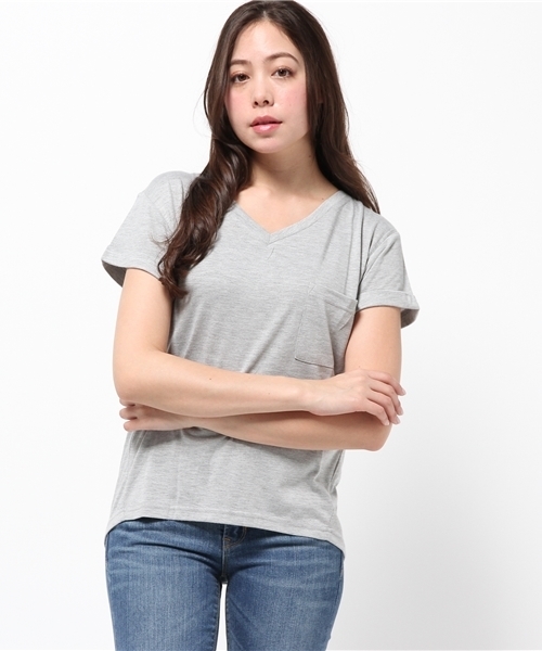 titivate（ティティベイト）の「ﾎﾟｹｯﾄVﾈｯｸTｼｬﾂ（Tシャツ/カットソー・レディース・杢グレー/ネイビー/オフホワイト/ブラック/カーキ・M）」の21枚目の写真