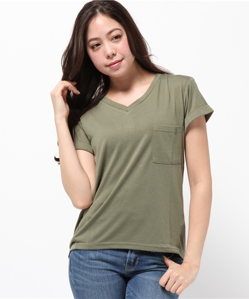 titivate（ティティベイト）の「ﾎﾟｹｯﾄVﾈｯｸTｼｬﾂ（Tシャツ/カットソー・レディース・杢グレー/ネイビー/オフホワイト/ブラック/カーキ・M）」の14枚目の写真