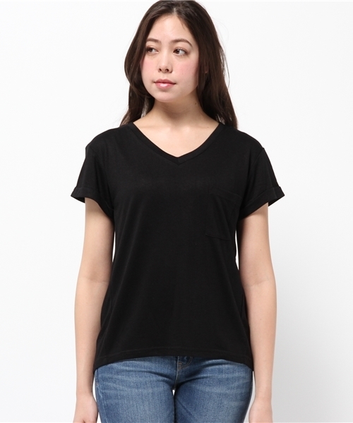 titivate（ティティベイト）の「ﾎﾟｹｯﾄVﾈｯｸTｼｬﾂ（Tシャツ/カットソー・レディース・杢グレー/ネイビー/オフホワイト/ブラック/カーキ・M）」の6枚目の写真