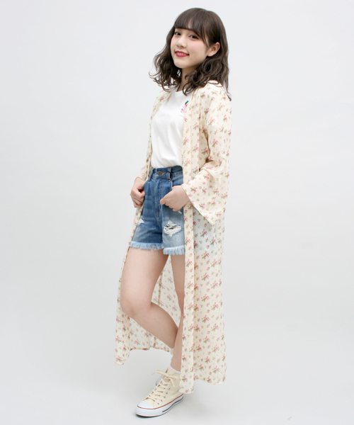 PUNYUS(プニュズ)の「花柄シフォンガウン(その他アウター・レディース・ネイビー/オフホワイト/ライトピンク/ブラック・2/1/4/3)」の1枚目の写真
