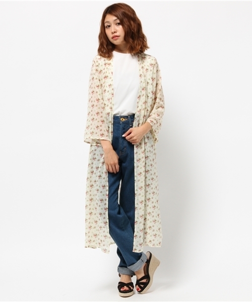 PUNYUS(プニュズ)の「花柄シフォンガウン(その他アウター・レディース・ネイビー/オフホワイト/ライトピンク/ブラック・2/1/4/3)」の12枚目の写真