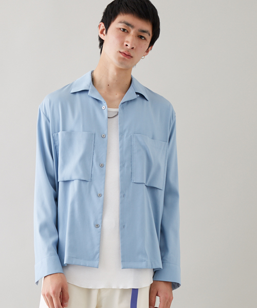 STUDIOUS（ステュディオス）の「テンセルオープンカラーシャツ（シャツ/ブラウス・メンズ・ピンク/サックスブルー/ブラック・2/3/1）」の2枚目の写真