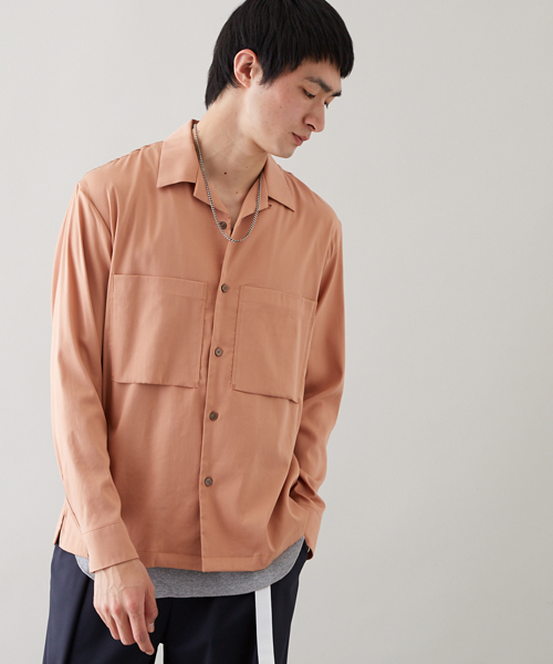STUDIOUS（ステュディオス）の「テンセルオープンカラーシャツ（シャツ/ブラウス・メンズ・ピンク/サックスブルー/ブラック・2/3/1）」の3枚目の写真