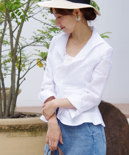 NARACAMICIE（ナラカミーチェ）の「スタンドカラー羽織ブラウス（シャツ/ブラウス・レディース・ホワイト/ネイビー・MEDIUM/SMALL/LARGE）」の2枚目の写真