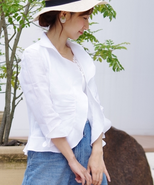 NARACAMICIE（ナラカミーチェ）の「スタンドカラー羽織ブラウス（シャツ/ブラウス・レディース・ホワイト/ネイビー・MEDIUM/SMALL/LARGE）」の3枚目の写真