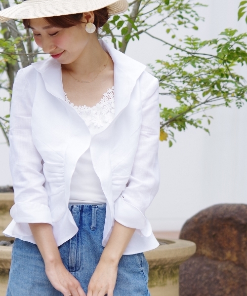 NARACAMICIE（ナラカミーチェ）の「スタンドカラー羽織ブラウス（シャツ/ブラウス・レディース・ホワイト/ネイビー・MEDIUM/SMALL/LARGE）」の4枚目の写真