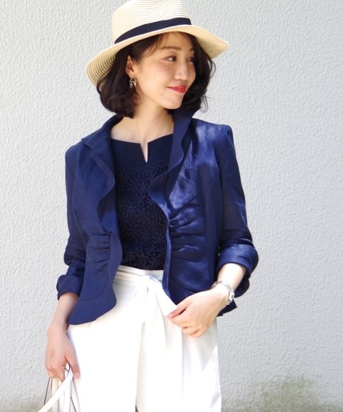 NARACAMICIE（ナラカミーチェ）の「スタンドカラー羽織ブラウス（シャツ/ブラウス・レディース・ホワイト/ネイビー・MEDIUM/SMALL/LARGE）」の14枚目の写真
