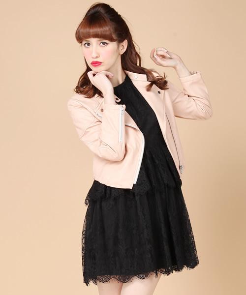 rosebullet（ローズブリット）の「フェイクレザー（ライダースジャケット・レディース・ブラック系/ピンク系・1/2）」の2枚目の写真