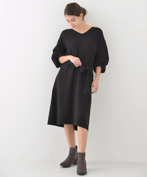 earth music&ecology | ・サッシュベルト付きドルマンスリーブニットワンピース(ワンピース)