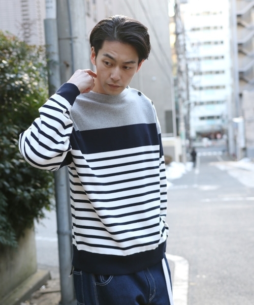 niko and...（ニコアンド）の「Nアソートボーダープルオーバーニット（ニット/セーター・メンズ・オフホワイト/ネイビー/グレー・LARGE/MEDIUM）」の3枚目の写真