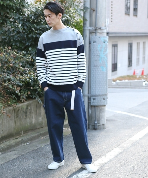 niko and...（ニコアンド）の「Nアソートボーダープルオーバーニット（ニット/セーター・メンズ・オフホワイト/ネイビー/グレー・LARGE/MEDIUM）」の7枚目の写真