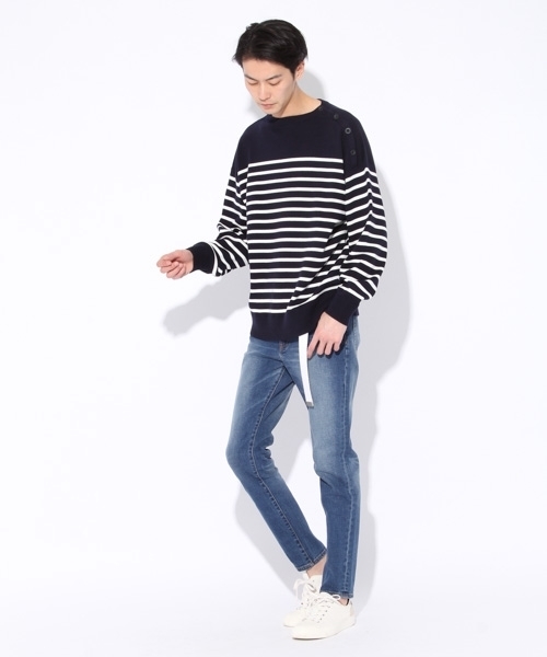 niko and...（ニコアンド）の「Nアソートボーダープルオーバーニット（ニット/セーター・メンズ・オフホワイト/ネイビー/グレー・LARGE/MEDIUM）」の8枚目の写真