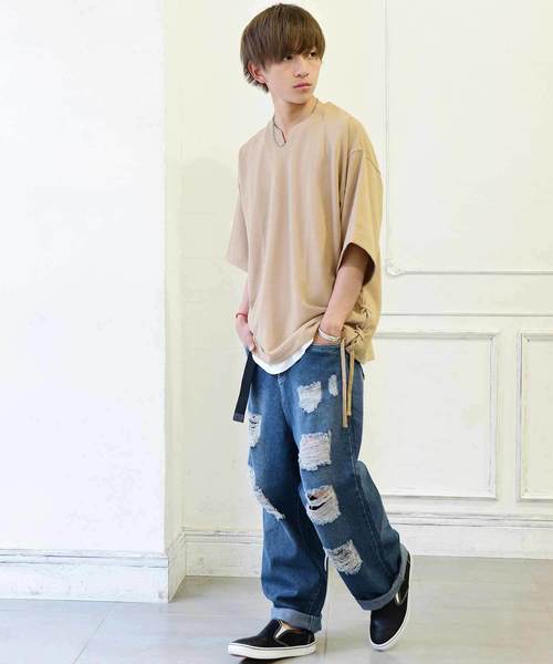 MinoriTY（マイノリティ）の「メンズクラッシュ＆ダメージ加工バギーデニムパンツ（デニムパンツ・メンズ・サックスブルー/ブルー・FREE）」の3枚目の写真