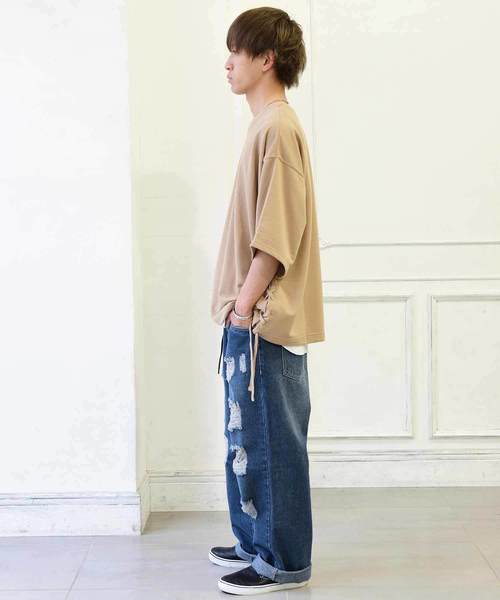 MinoriTY（マイノリティ）の「メンズクラッシュ＆ダメージ加工バギーデニムパンツ（デニムパンツ・メンズ・サックスブルー/ブルー・FREE）」の9枚目の写真