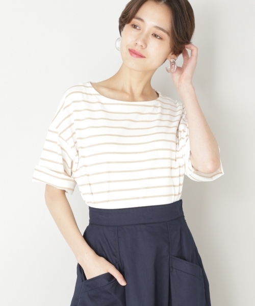 LOWRYS FARM(ローリーズファーム)の「ボーダーBIGプルオーバー 796183(Tシャツ/カットソー・レディース・ホワイト/レッド/ブルー/ピンク/ネイビー/ベージュ/ピンク系その他・MEDIUM/LARGE)」の3枚目の写真