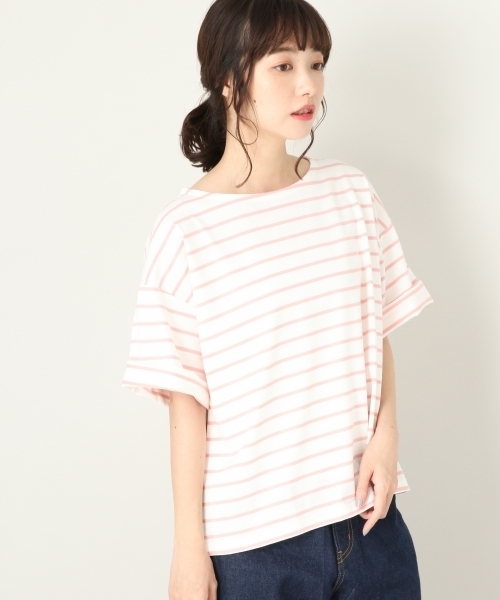 LOWRYS FARM(ローリーズファーム)の「ボーダーBIGプルオーバー 796183(Tシャツ/カットソー・レディース・ホワイト/レッド/ブルー/ピンク/ネイビー/ベージュ/ピンク系その他・MEDIUM/LARGE)」の7枚目の写真