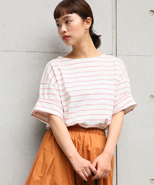 LOWRYS FARM(ローリーズファーム)の「ボーダーBIGプルオーバー 796183(Tシャツ/カットソー・レディース・ホワイト/レッド/ブルー/ピンク/ネイビー/ベージュ/ピンク系その他・MEDIUM/LARGE)」の6枚目の写真