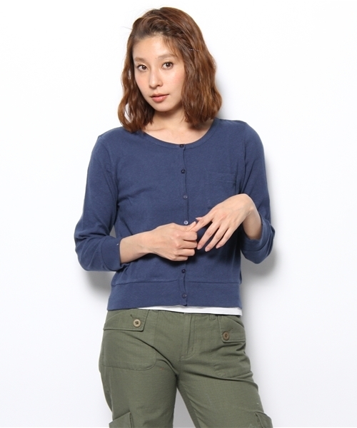 Kastane（カスタネ）の「【Kastane】カットカーディガン（カーディガン/ボレロ・レディース・オフホワイト/イエロー/ピンク/ネイビー/ホワイト×ブラック・FREE）」の3枚目の写真