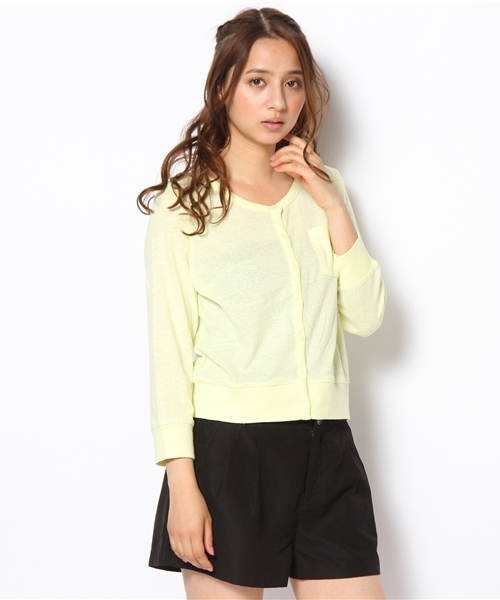 Kastane（カスタネ）の「【Kastane】カットカーディガン（カーディガン/ボレロ・レディース・オフホワイト/イエロー/ピンク/ネイビー/ホワイト×ブラック・FREE）」の4枚目の写真