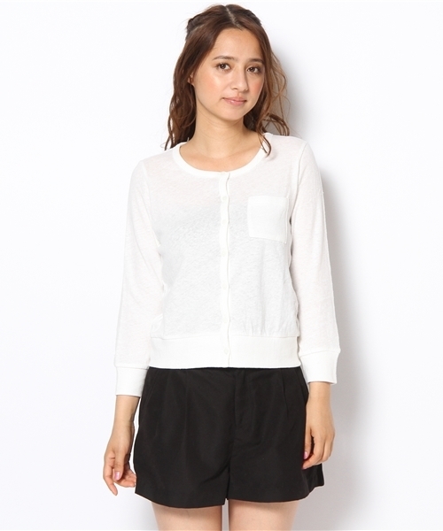 Kastane（カスタネ）の「【Kastane】カットカーディガン（カーディガン/ボレロ・レディース・オフホワイト/イエロー/ピンク/ネイビー/ホワイト×ブラック・FREE）」の6枚目の写真