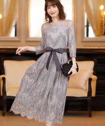 PourVous | パネルレースワンピースドレス大きいサイズミモレ丈&七分袖結婚式フォーマル(ドレス)