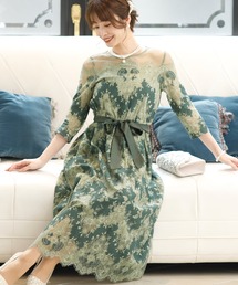 PourVous（プールヴー）の「パネルレースワンピースドレス大きいサイズミモレ丈&七分袖結婚式フォーマルオケージョンドレスお呼ばれ 二次会 成人式 同窓会 謝恩会 20代 30代（ドレス）」