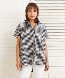チェック柄スキッパーシャツ【大きいサイズ対応】【9号(M)~19号(5L)】