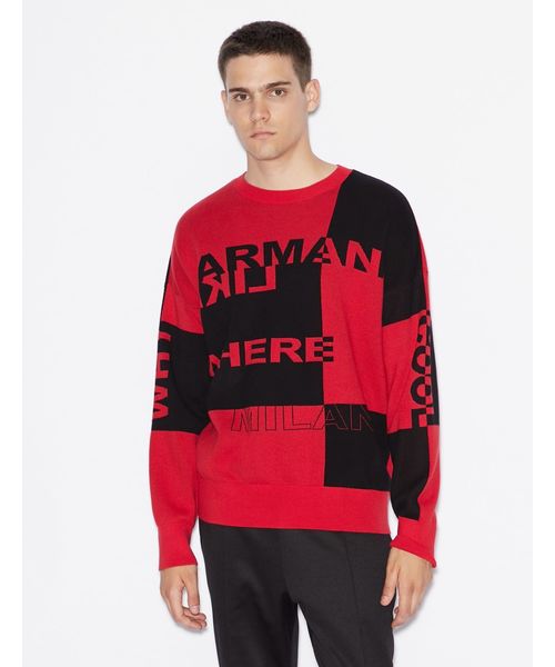 ARMANI EXCHANGE(アルマーニエクスチェンジ)の「【A|Xアルマーニ エクスチェンジ】カラーブロッキングデザイン ロゴニット(ニット/セーター・メンズ・ブラック/レッド・SMALL/MEDIUM/LARGE/X-LARGE/X-SMALL)」の2枚目の写真