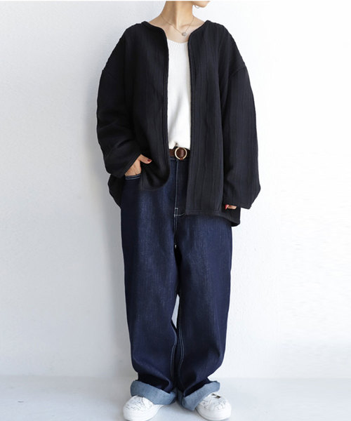 antiqua（アンティカ）の「立体柄ノーカラーカーディガン（カーディガン/ボレロ・レディース・ブラック・FREE）」の10枚目の写真