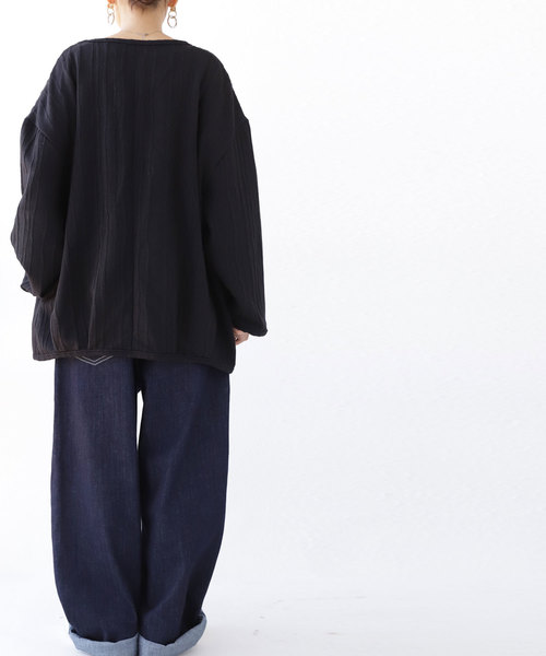 antiqua（アンティカ）の「立体柄ノーカラーカーディガン（カーディガン/ボレロ・レディース・ブラック・FREE）」の12枚目の写真