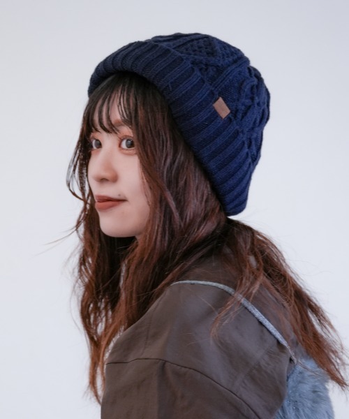 polcadot（ポルカドット）の「CABLE BOA WATCH/ケーブル 裏ボア ニットワッチ（ニットキャップ/ビーニー・レディース・ブラック/ベージュ/グレー/レッド/マスタード/アイボリー/ラベンダー/ライトグレー/ライトベージュ/ブルー/グリーン/カーキ/ダークグリーン/ネイビー・FREE）」の11枚目の写真