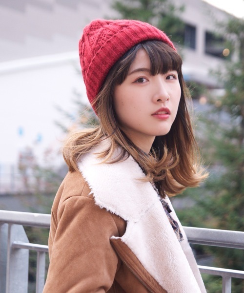 polcadot（ポルカドット）の「CABLE BOA WATCH/ケーブル 裏ボア ニットワッチ（ニットキャップ/ビーニー・レディース・ブラック/ベージュ/グレー/レッド/マスタード/アイボリー/ラベンダー/ライトグレー/ライトベージュ/ブルー/グリーン/カーキ/ダークグリーン/ネイビー・FREE）」の14枚目の写真