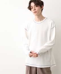JUNRED | 【ビッグシルエット】ステッチ配色ビックワッフルカットソー(Tシャツ/カットソー)
