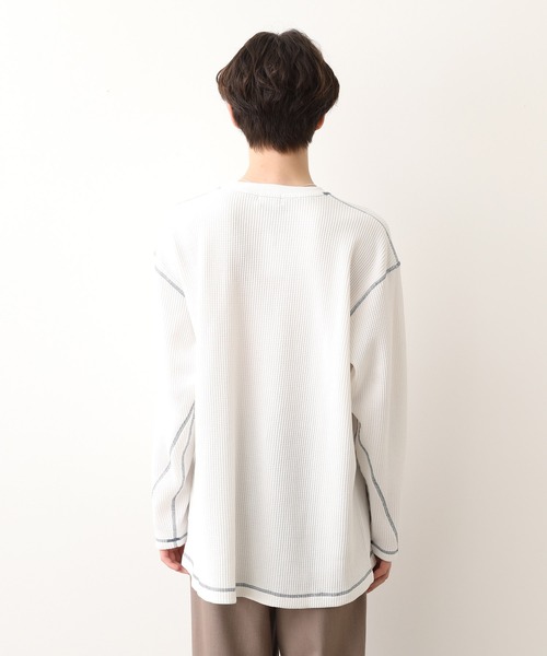 JUNRED（ジュンレッド）の「【ビッグシルエット】ステッチ配色ビックワッフルカットソー（Tシャツ/カットソー・メンズ・ホワイト/ブラック・M/L）」の5枚目の写真
