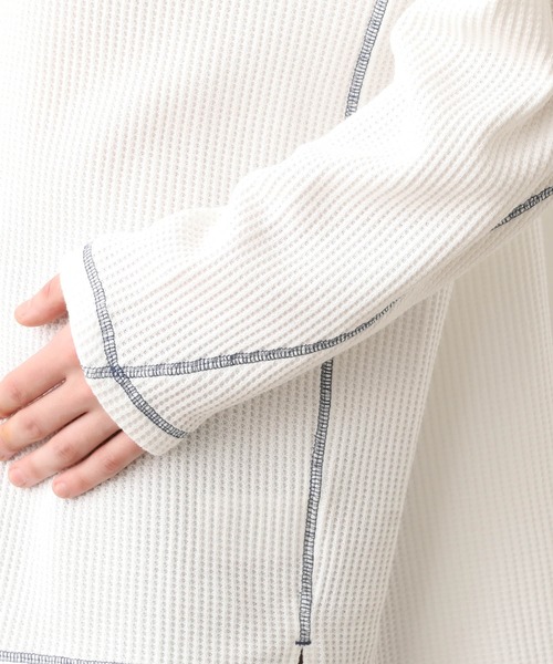 JUNRED（ジュンレッド）の「【ビッグシルエット】ステッチ配色ビックワッフルカットソー（Tシャツ/カットソー・メンズ・ホワイト/ブラック・M/L）」の7枚目の写真