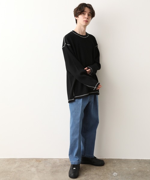 JUNRED（ジュンレッド）の「【ビッグシルエット】ステッチ配色ビックワッフルカットソー（Tシャツ/カットソー・メンズ・ホワイト/ブラック・M/L）」の9枚目の写真