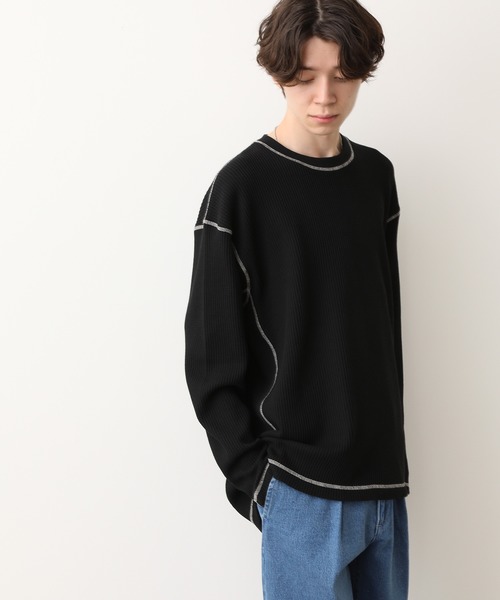 JUNRED（ジュンレッド）の「【ビッグシルエット】ステッチ配色ビックワッフルカットソー（Tシャツ/カットソー・メンズ・ホワイト/ブラック・M/L）」の11枚目の写真