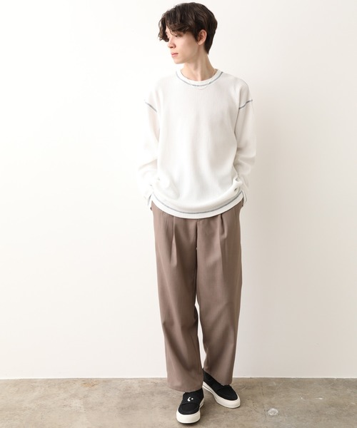 JUNRED（ジュンレッド）の「【ビッグシルエット】ステッチ配色ビックワッフルカットソー（Tシャツ/カットソー・メンズ・ホワイト/ブラック・M/L）」の13枚目の写真